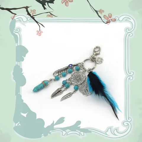 Llavero Atrapasueños Boho Pluma Mal de Ojo Colgante de Bolso Anillo de Hierro Hecho a Mano Colgante de Decoración de Habitación Adorno Colgante de Coche
