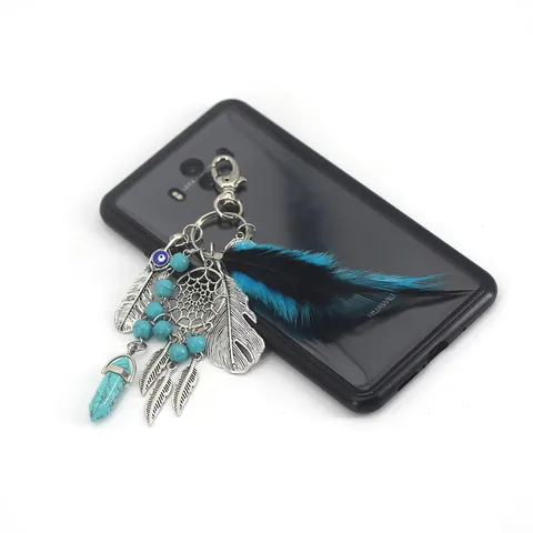 Llavero Atrapasueños Boho Pluma Mal de Ojo Colgante de Bolso Anillo de Hierro Hecho a Mano Colgante de Decoración de Habitación Adorno Colgante de Coche