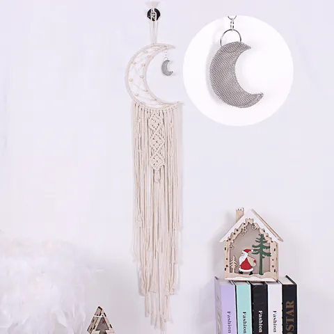 Acchiappasogni Sospeso Da Parete In Corda Di Cotone Fatto A Mano Luna Stella Arazzo Bohémien Decorazione Da Muro Con Nappe Per Camera Da Letto Casa