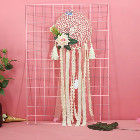 Nordico Fatto a Mano Acchiappasogni Decorazione da Appendere alla Parete Con Piume Fiori di Simulazione Luci LED Ragazza Stanza Camera da Letto Decorazione