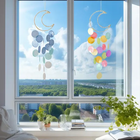 Campanella a Vento in Conchiglia Naturale Fatto a Mano Luce e Ombra Sognanti Ornamento Appendiabiti per Finestra Decorazione per la Casa