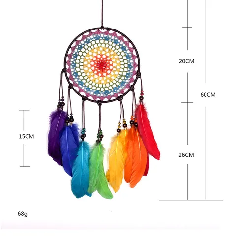 Attrape Reves en Plumes Fait Main Ornement Suspendu Crochet Colore Decor Mural pour Chambre Salon Decoration Maison
