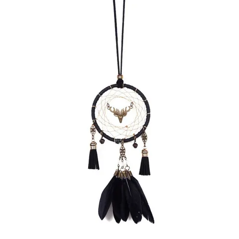 Acchiappasogni in Piuma Fatto a Mano Ornato Sospeso per Auto Testa di Cervo in Ferro Decorazione da Parete Boho Ciondolo per Casa