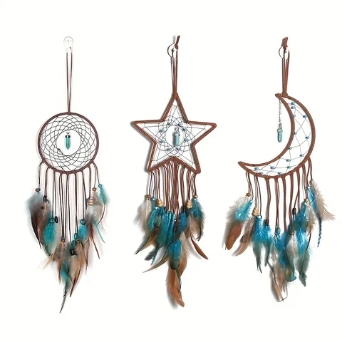 Böhmischer Traumfänger Wandbehang Vintage Feder Stern Mond Wanddekoration Handgemachte Heim Schlafzimmer Wohnzimmer Dekoration Geschenk