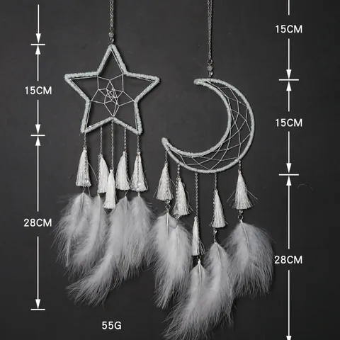 Acchiappasogni Luna Stella Fatto a Mano Appeso a Parete Piume Nappe Decorazione Casa Camera da Letto Regalo