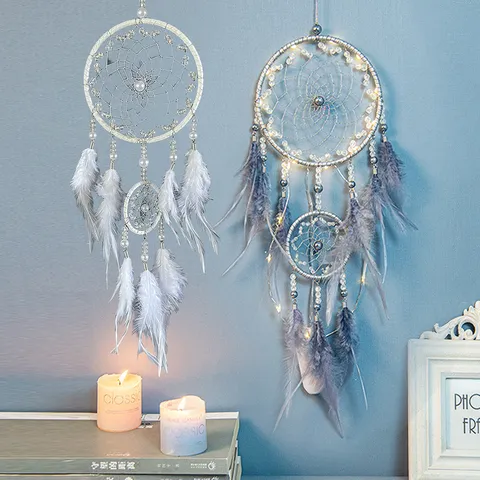 Ins Stil Traumfänger Wandbehang Feder Perle Eisenring Heim Schlafzimmer Wohnzimmer Dekor Handwerk Geschenk