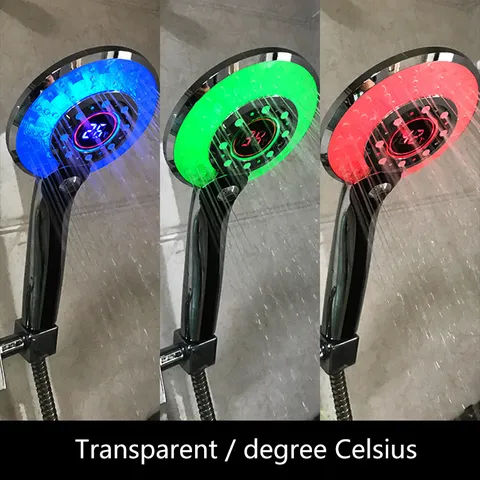 LED Digital Display Shower Head 3 Modes Temperature Control Electroplated ABS Handheld Bathroom Rain Shower Spray Head