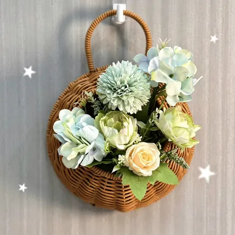 Rattan Wandbehang Blumentopf Halbkreisförmig Gewebter Pflanzkorb Ländlicher Stil Aufbewahrungsbehälter Für Haus Küche Garten