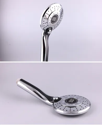 LED Digital Display Shower Head 3 Modes Temperature Control Electroplated ABS Handheld Bathroom Rain Shower Spray Head