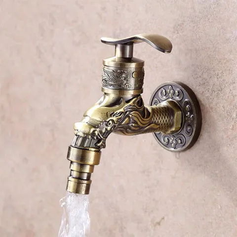 Vintage Carved Zinc Alloy Outdoor Garden Faucet Wall Mounted Laundry Mop Faucet With Ceramic Valve Core