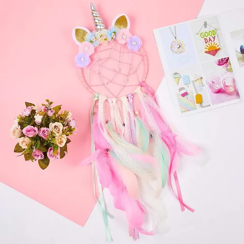 Acchiappasogni da Parete Unicorno Decorazione Piuma Pizzo Ornamento Fatto a Mano Per Camera dei Bambini Decorazione Casa Regalo