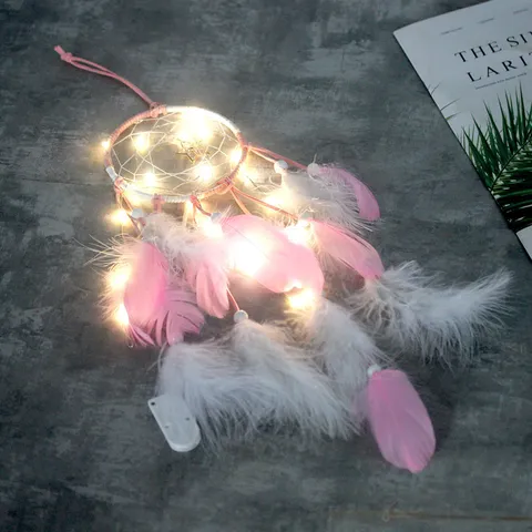 Creative LED Fairy Lights Dream Catcher Wall Hanging Feather Wind Chime Home Room Decoration Boho Dreamcatcher Pendant