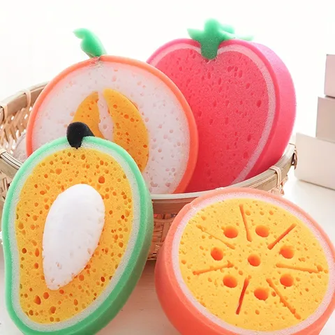 Cute Fruit Shape Thickened Sponge Eraser Multi-Functional Scouring Pad Kitchen Cleaning Dishwashing Sponge Tool