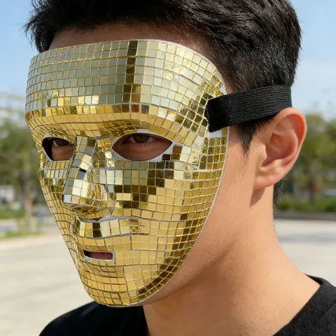 Disco Ball Mirror Mask Full Face Mosaic Creative Mask For Halloween Party Festival Costume Props Silver Gold
