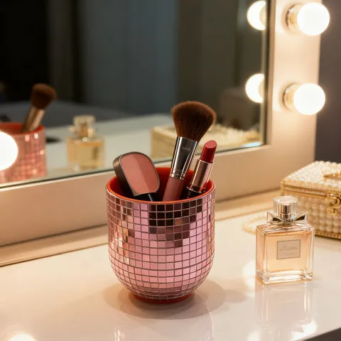 Disco Glas Mosaik Pille Kapsel Aufbewahrungsbox Zylindrischer Make-up Pinselhalter
