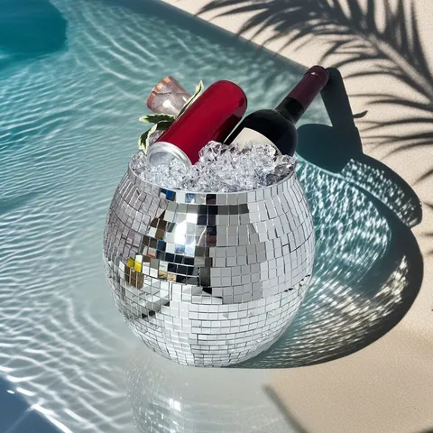 Secchiello per Ghiaccio Palla da Discoteca Secchiello in Vetro Mosaico per Bar Festa Decorazione Casa Argento Oro Cocktail