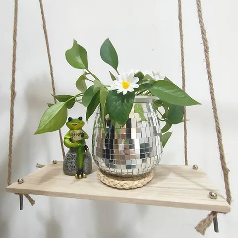 Maceta Colgante de Bola Disco de Vidrio Espejo y Plástico con Cadena para Plantas de Interior Decoración del Hogar Fiesta