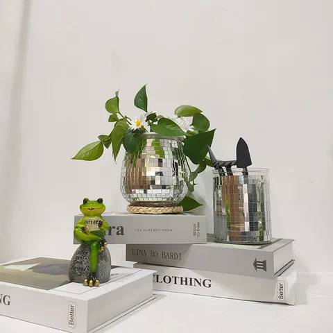 Maceta Colgante de Bola Disco de Vidrio Espejo y Plástico con Cadena para Plantas de Interior Decoración del Hogar Fiesta