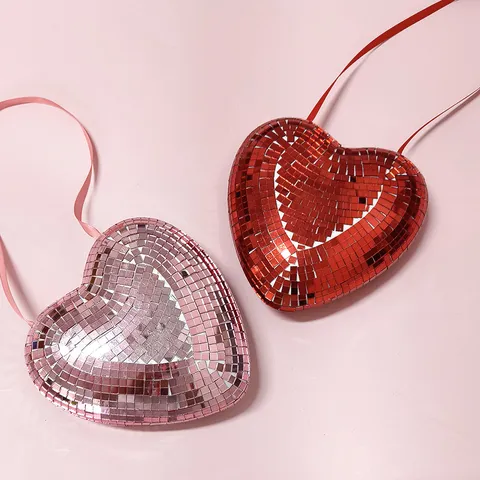 Retro Disco Hart Hangend Ornament Glas Spiegel Reflecterende Liefde Teken Voor Valentijnsdag Feest Huisdecoratie