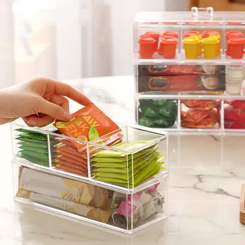 Transparent Kunststoff Aufbewahrungsbox Desktop Organizer Klares Teebeutel Kosmetik Behälter Mit Deckel Fach