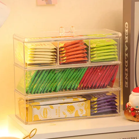 Transparent Kunststoff Aufbewahrungsbox Desktop Organizer Klares Teebeutel Kosmetik Behälter Mit Deckel Fach