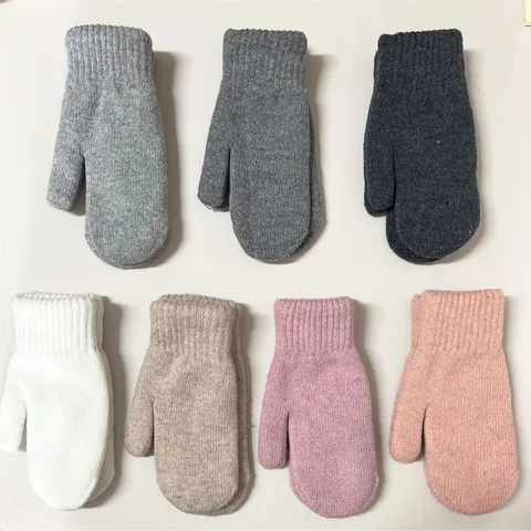 Winter Warm Verdichtet Doppellschicht Gestrickt Fäustlinge Einfrabig Thermisch Kaltes Wetter Handschuhe