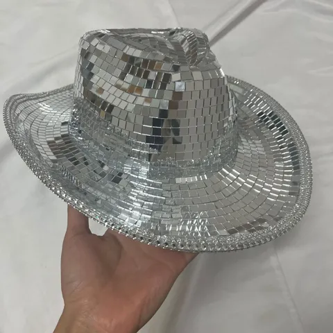 Diskokugeln Cowboyhut Glänzender Spiegel Pailletten Western Cowboy Hut Party Tanz Festival Kappe Mit Strass Für Damen Herren