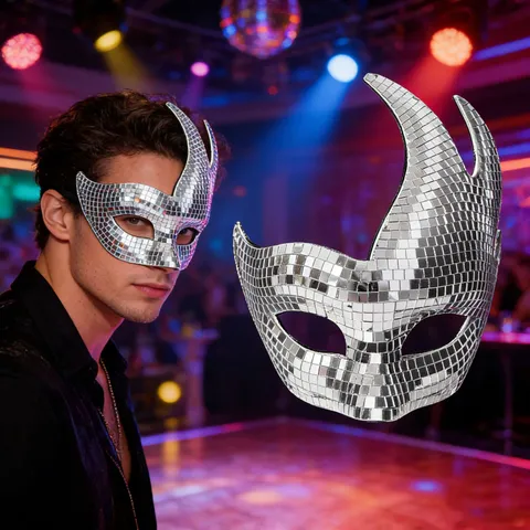 Silver Gold Disco Mask Mirror Mosaic Cat Face Masquerade Mask For Halloween Party Ball Costume Prom Decorative Prop