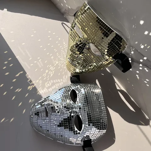 Disco Ball Mirror Mask Full Face Mosaic Creative Mask For Halloween Party Festival Costume Props Silver Gold