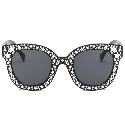 Mode Große Quadratische Sonnenbrille Für Damen Stern Strass Verziert PC AC Rahmen UV400 Schutz Trendige Brillen Outdoor Zubehör