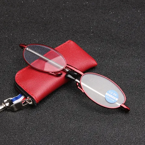 Portable Foldable Reading Glasses Anti-Blue Light Metal Frame Elderly Glasses With Leather Case Business Eyewear