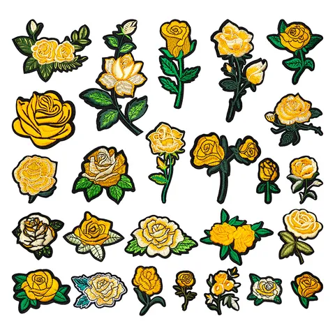 Patch de Broderie d'Ordinateur de Fleur de Rose Jaune DIY Vêtements Accessoires Décoratif Réparation Applique
