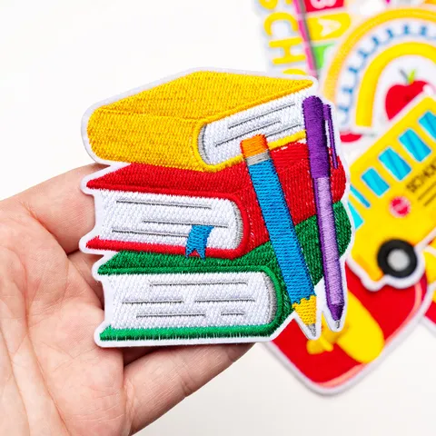 Cute Cartoon School Supplies Embroidery Patches Pencil School Bag Book Apple Iron On Patches For Clothing DIY