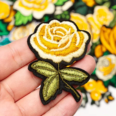 Patch de Broderie d'Ordinateur de Fleur de Rose Jaune DIY Vêtements Accessoires Décoratif Réparation Applique