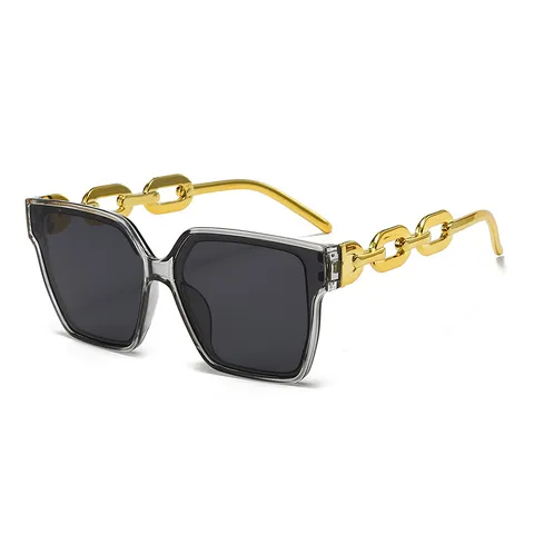 Gafas de Sol Cuadradas de Gran Tamaño Moda Tendencia Protección UV400 Varilla de Cadena de Metal Gafas de Sol para Hombre Mujer PC AC