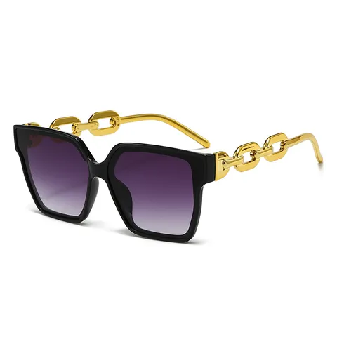 Gafas de Sol Cuadradas de Gran Tamaño Moda Tendencia Protección UV400 Varilla de Cadena de Metal Gafas de Sol para Hombre Mujer PC AC