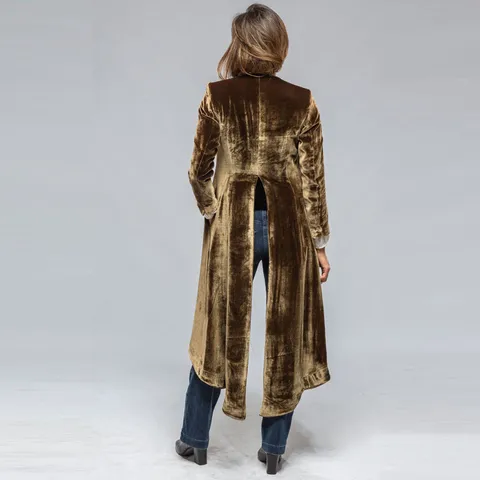 Trench-coat en Velours Uni Rétro pour Femmes Manches Longues Revers Devant Ouvert Vêtement d'Extérieur Ample Longue Veste