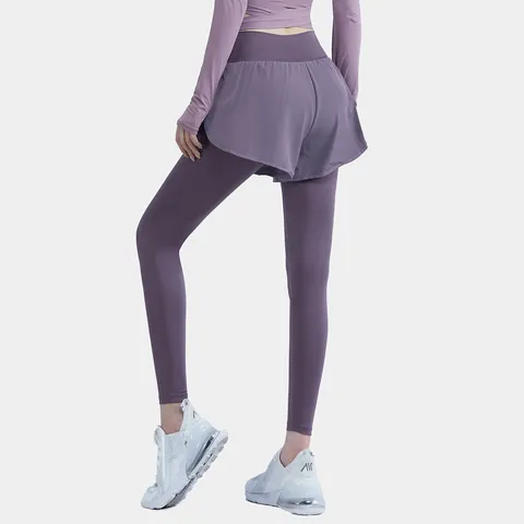 Women's High Waist Butt Lifting Elastic Fake Two-Piece Yoga Pants Running Fitness Sports Trousers Activewear