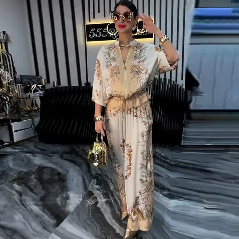 Ensemble Casual Femme Manches Longues Col Montant Veste Fermeture Éclair Et Pantalon Cordon Mode Imprimé Floral Haut Et Bas