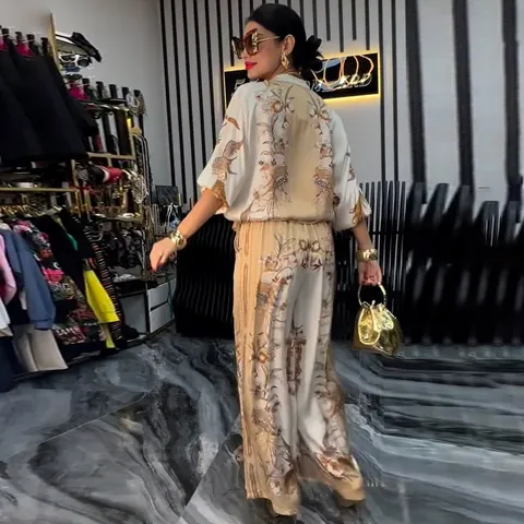 Ensemble Casual Femme Manches Longues Col Montant Veste Fermeture Éclair Et Pantalon Cordon Mode Imprimé Floral Haut Et Bas