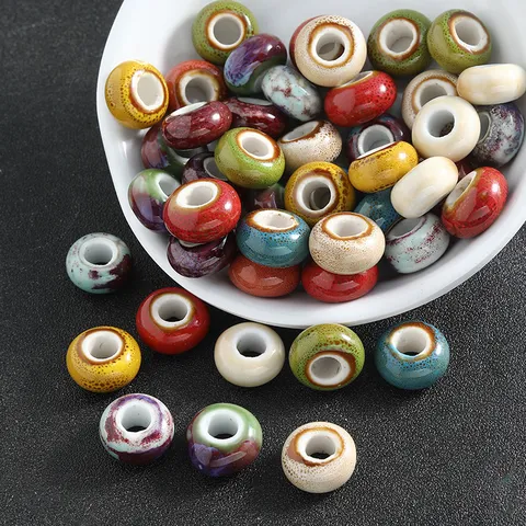 Retro Ceramic Loose Beads Large Hole Glaze Flat Spacer Beads DIY Jewelry Making Necklace Bracelet Accessories
