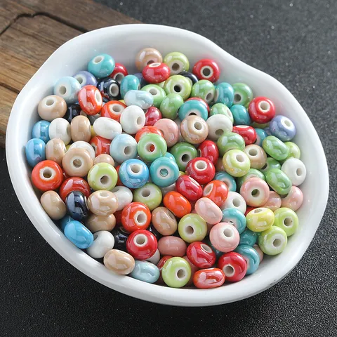 Abalorios de Cerámica DIY Cuentas Sueltas de Rueda Abaco Coloridas Cuentas Espaciadoras Esmaltadas Lisas para Fabricación de Joyas de Pulseras
