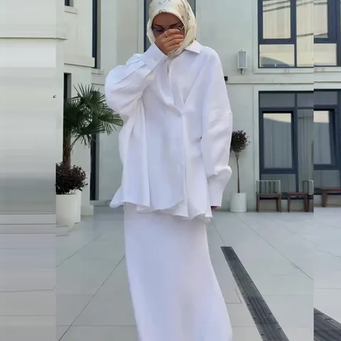Γυναικείο Casual Μακρυμάνικο Πουκάμισο Top Και Maxi Φούστα Matching Set Πολυεστέρας Κομψό Σικ Σετ Φούστας Δύο Τεμαχίων Για Καθημερινή Μετακίνηση