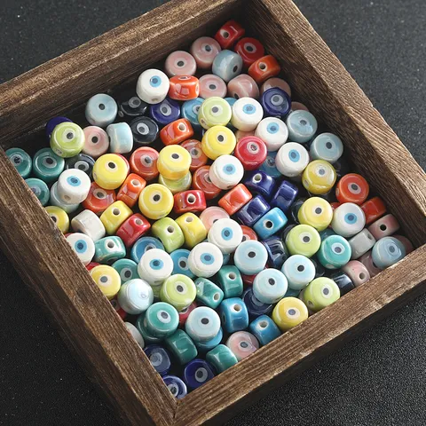 Colorful Ceramic Evil Eye Loose Beads Flat Round Spacer Beads For DIY Jewelry Making Bracelet Phone Chain Craft Supplies