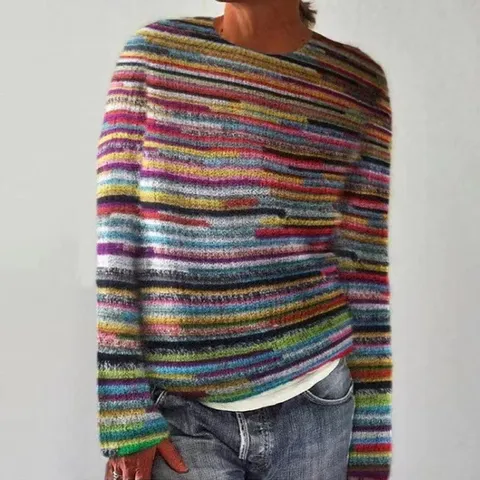 Women Casual Crewneck Pullover Sweater Long Sleeve Knit Top Loose Fashion Acrylic Knitted Pullover Top For Autumn Winter