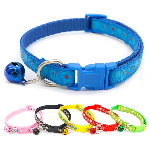 Pet Cartoon Bubble Print Cat Collar Outdoor Anti-Loss Bell Neck Strap Adjustable Dog Puppy Neck Ring Pet Accessory