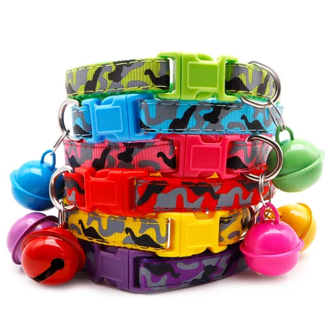 Camouflage Pet Collar For Small Dogs Cats Adjustable Nylon Puppy Neck Strap With Bell Outdoor Pet Accessories