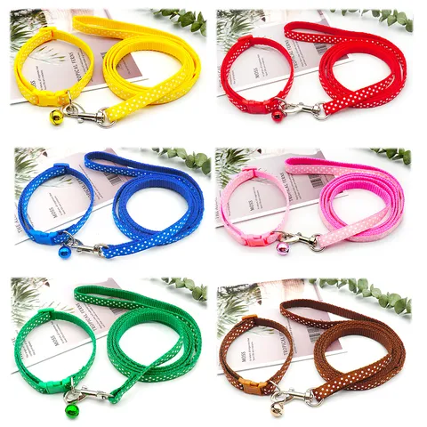 Polka Dot Print Pet Collar And Leash Set Adjustable Puppy Cat Collar Leash Outdoor Walking Pet Supplies