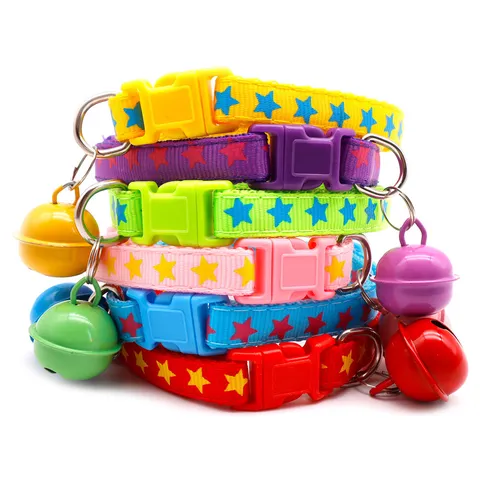 Pet Collar Adjustable Width Nylon Dog Cat Neck Strap With Pentagram Pattern And Bell For Small Dogs Cats Puppy Pet Supplies