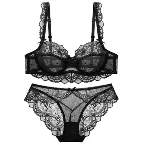 Damen Sexy Spitzen BH und Slip Set Push Up Atmungsaktive Bügel Lingerie Set Bequeme Unterwäsche
